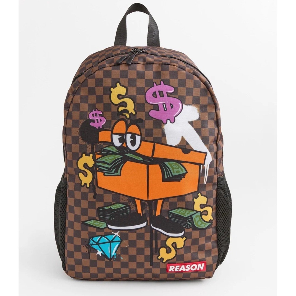 Reason Backpack Brown Checker Money Box Graphic